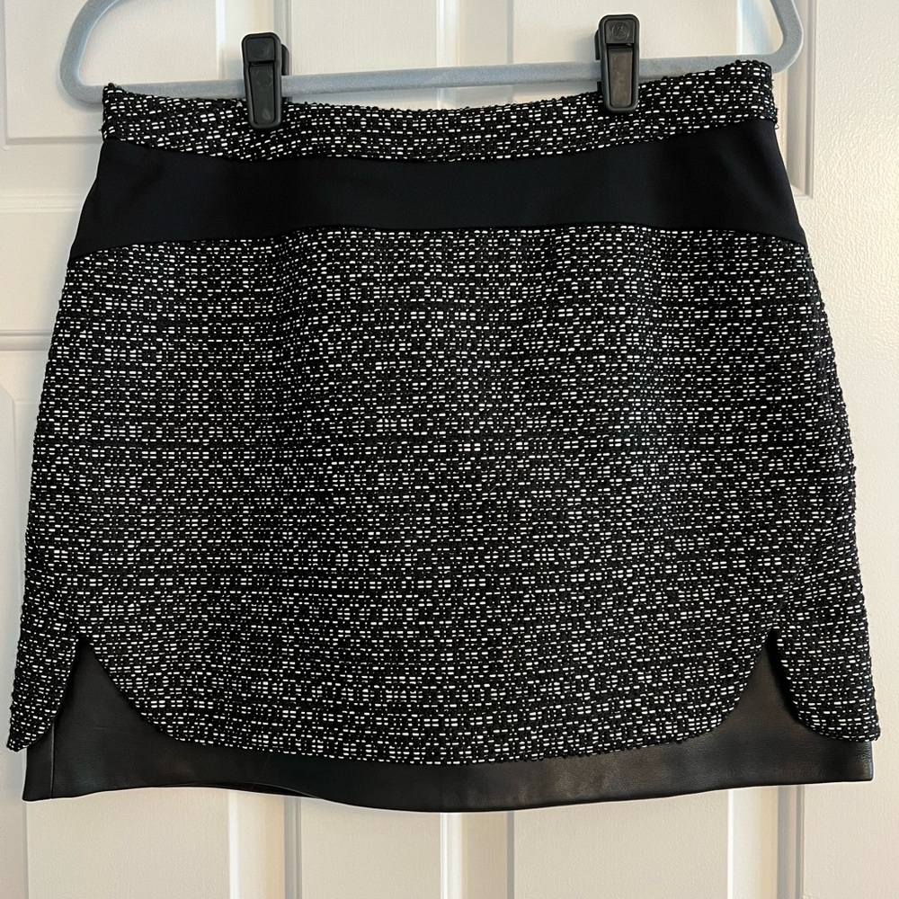 Diane von Furstenberg Leather mini tweed skirt.